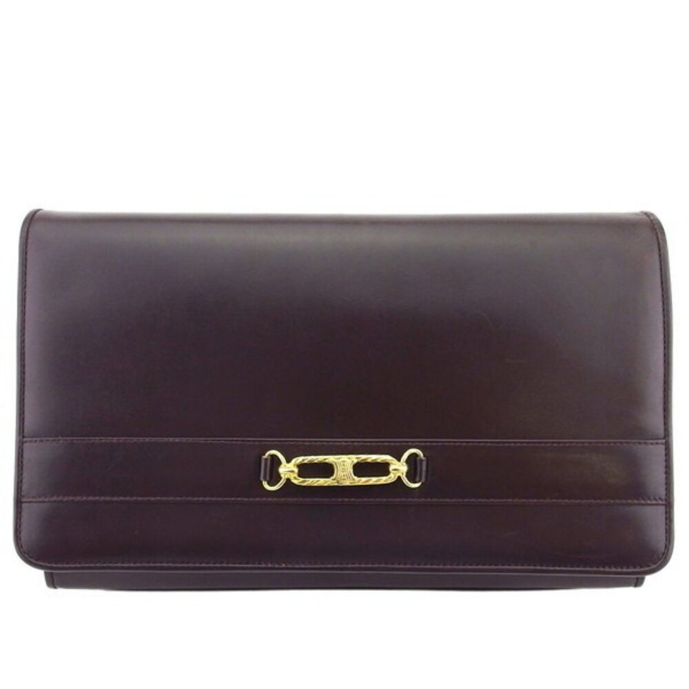 CELINE Clutch Bag Triomphe Dark Authentic Used F1951